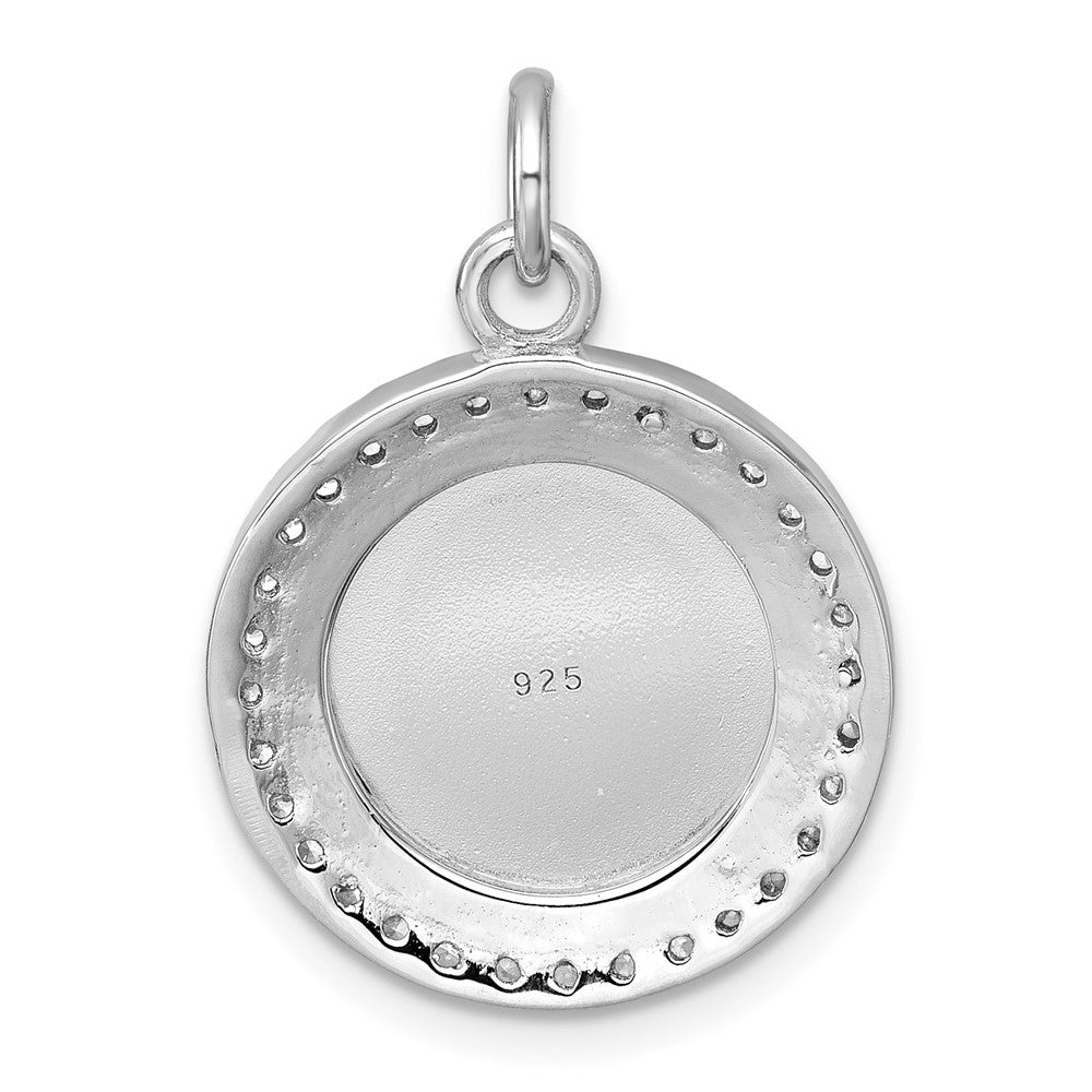 Sterling Silver Rhodium-plated Polished CZ Engraveable Circle Pendant