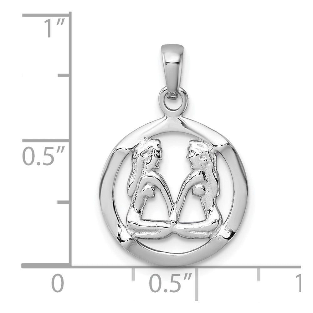 Sterling Silver Rhodium-plated Polished Gemini Zodiac Pendant
