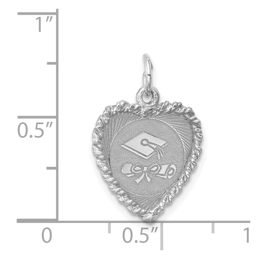 Sterling Silver Rh-plt Graduation Cap & Diploma Polished Disc Cha