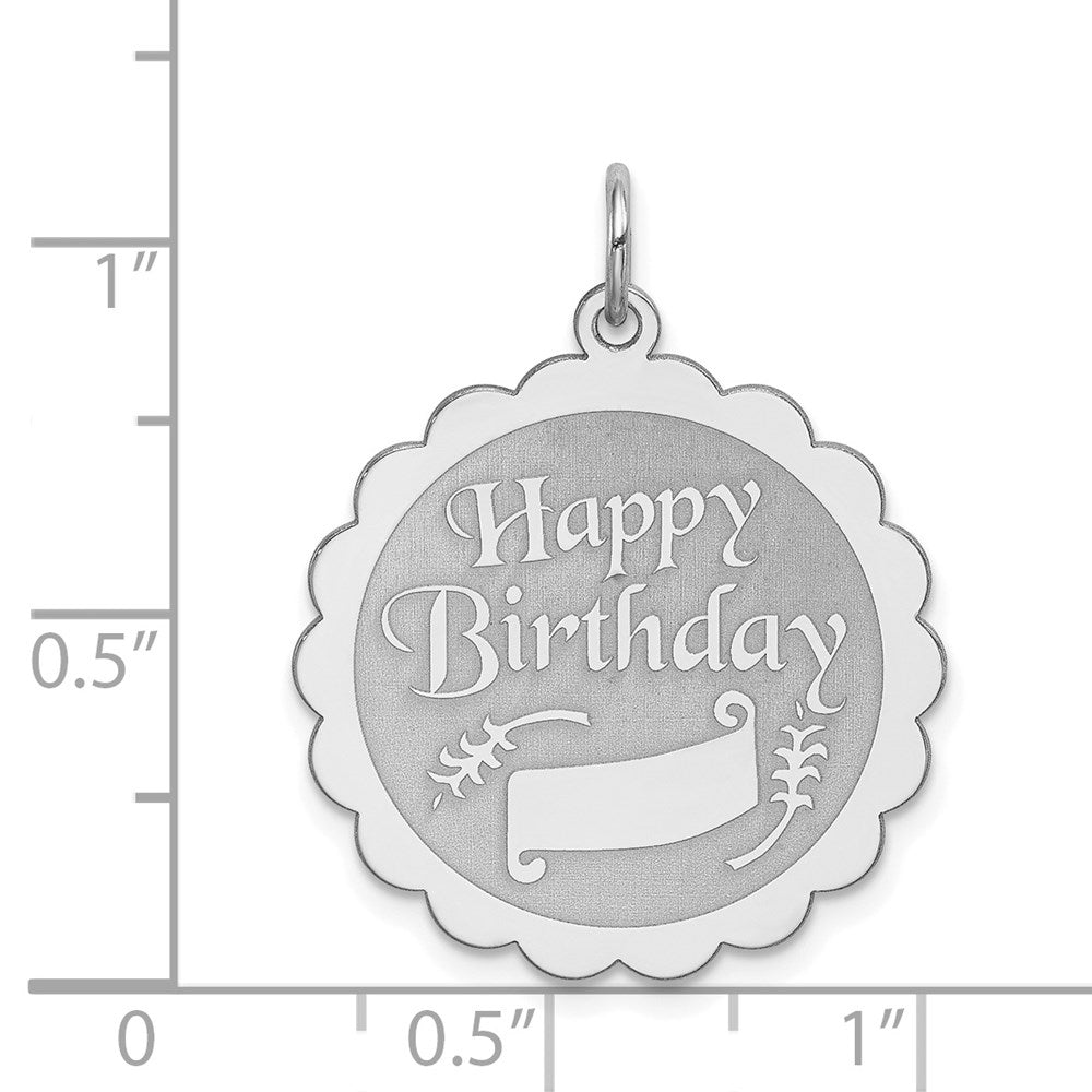 Sterling Silver Rhodium-plated Happy Birthday Disc Charm