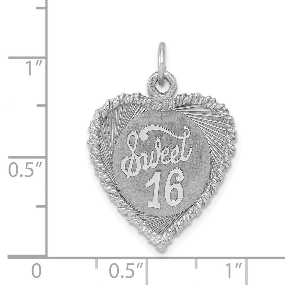 Sterling Silver Rhodium-plated Sweet Sixteen Disc Charm