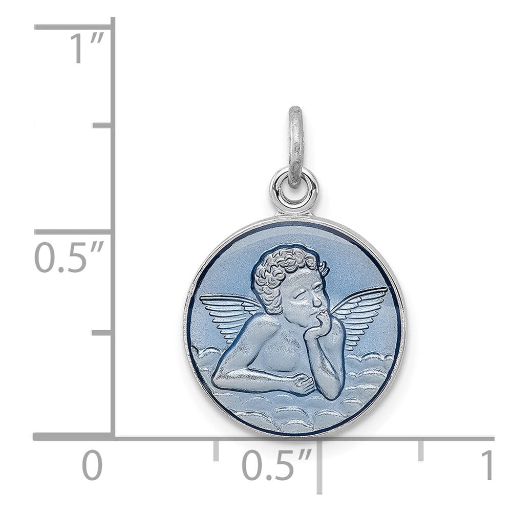 Sterling Silver Platinum-plated Blue Epoxy Angel Charm