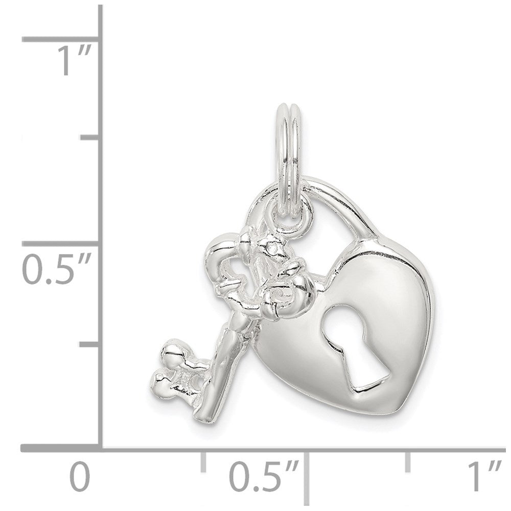Sterling Silver Rhodium-plated Heart & Key Charm