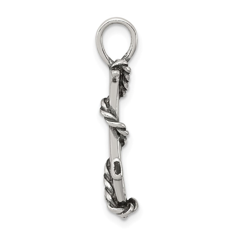 Sterling Silver 3D Antiqued Anchor and Rope Pendant