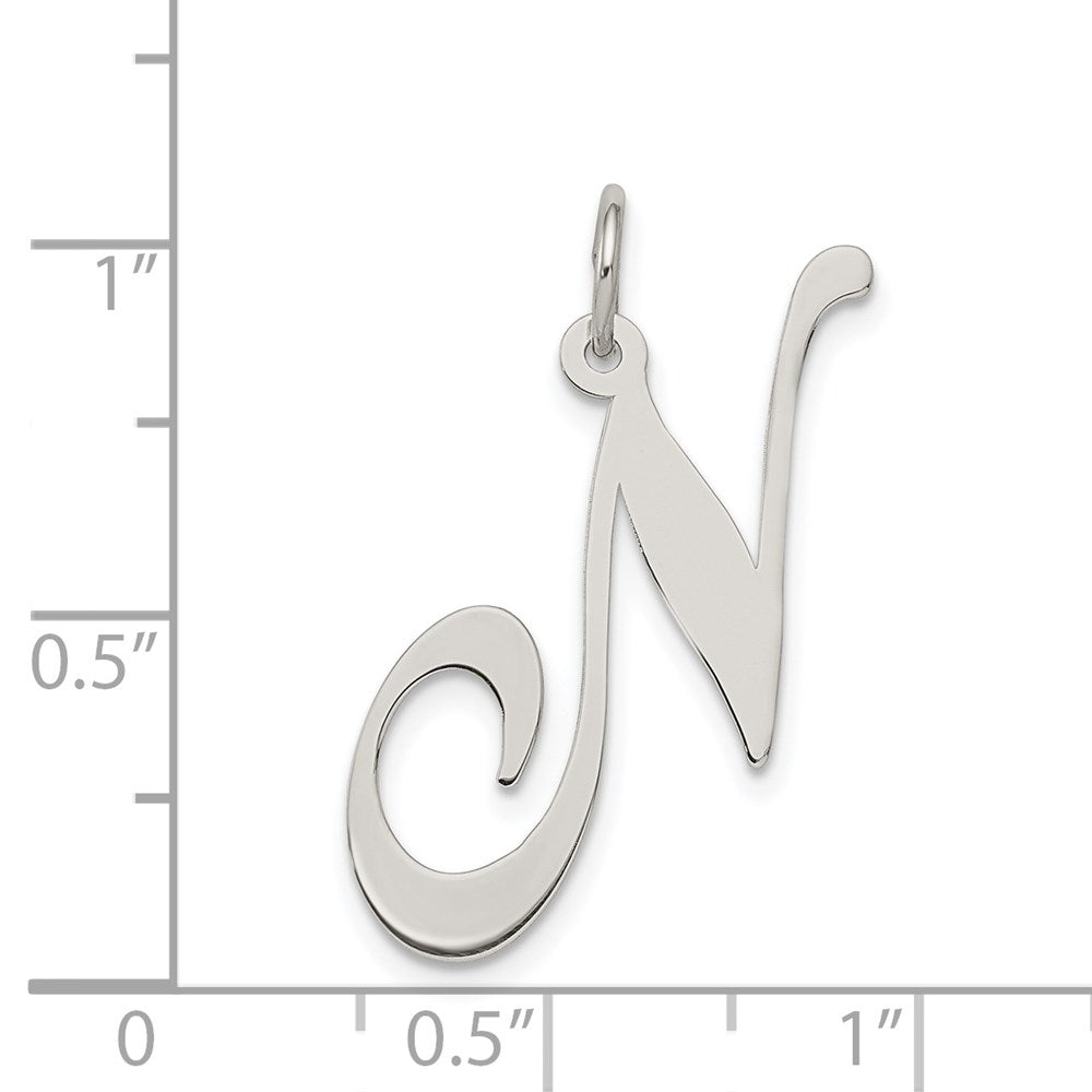 Sterling Silver Rhodium-plated Fancy Script Letter N Initial Charm