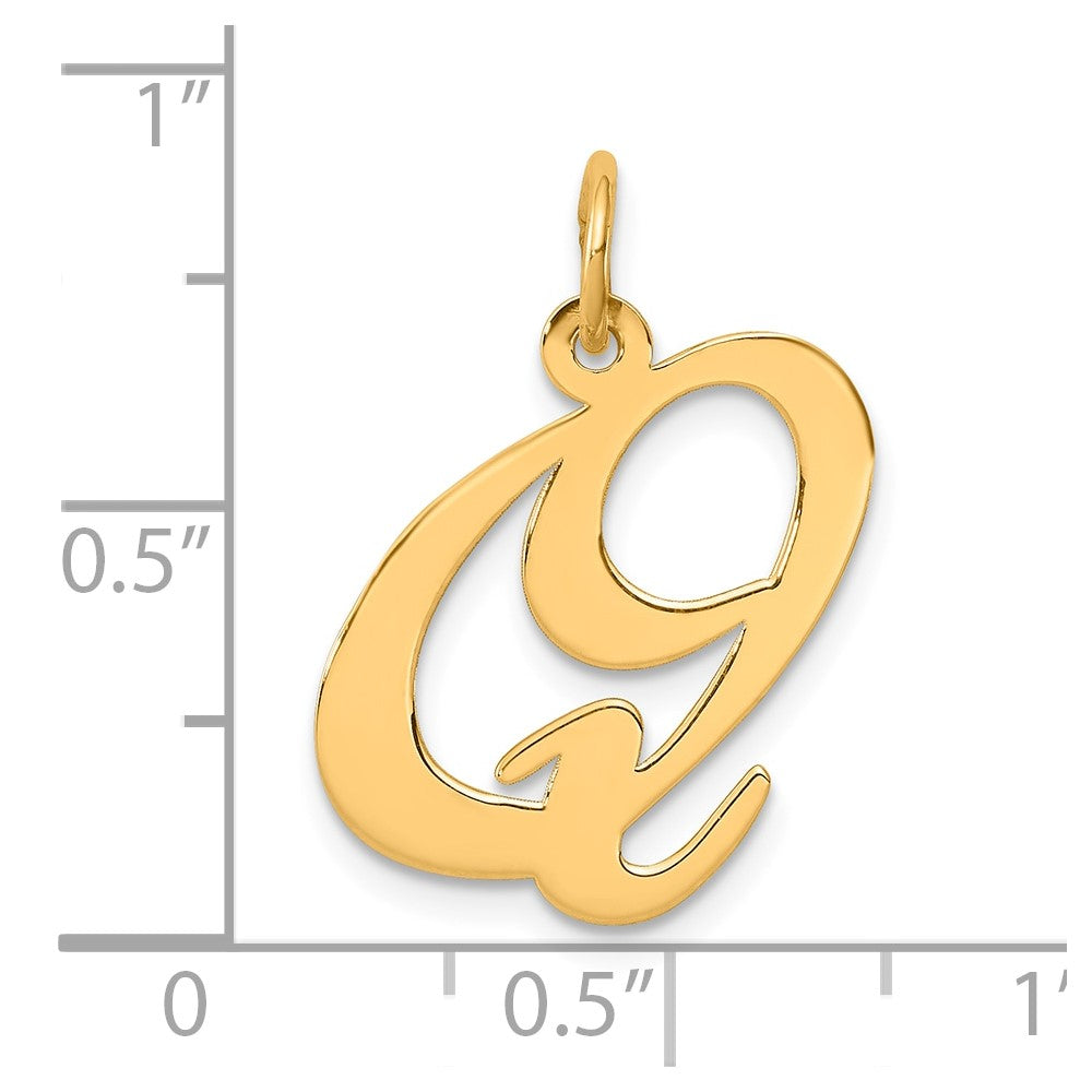 Sterling Silver Gold-plated Fancy Script Letter Q Initial Charm