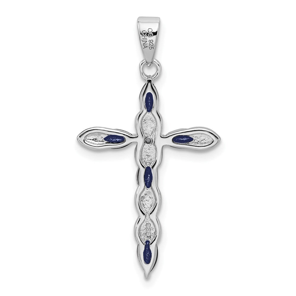 Sterling Silver RH-plated Black Sapphire and Diamond Cross Pendant