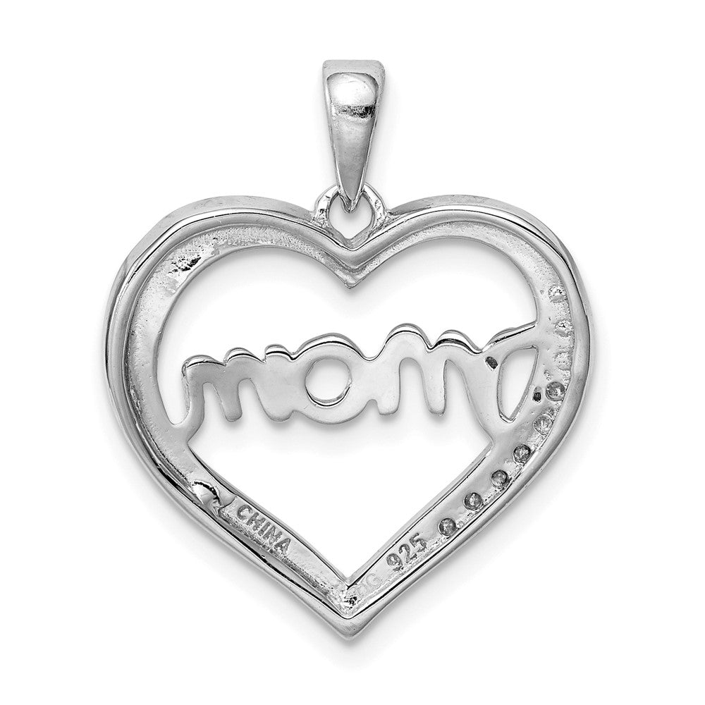 Sterling Silver Rhodium-plated MOM CZ Heart Pendant