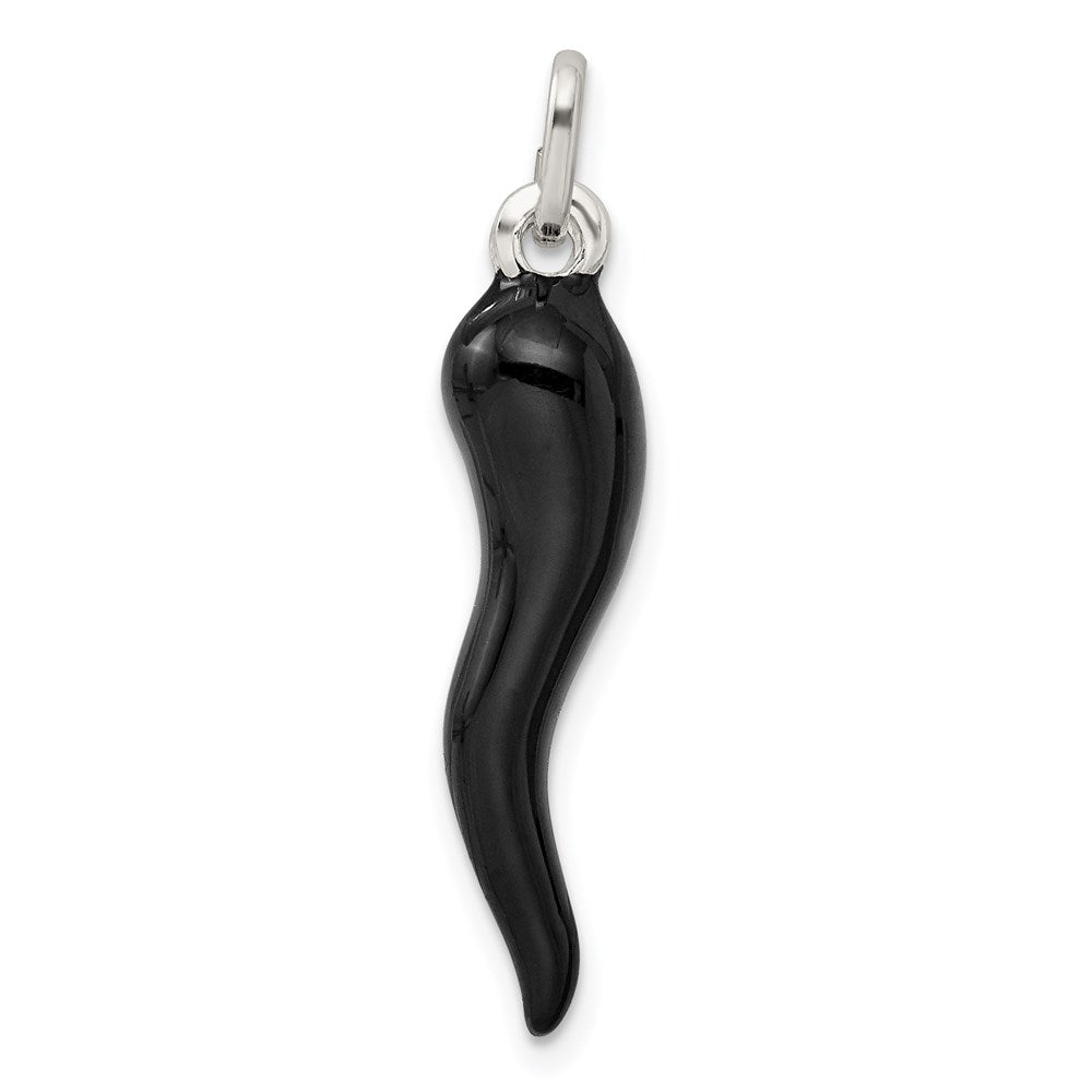 Sterling Silver Black Enamel Italian Horn Pendant