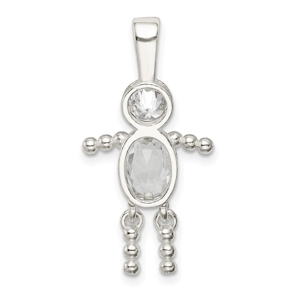Sterling Silver Rhodium-plated CZ & April Glass Boy Pendant