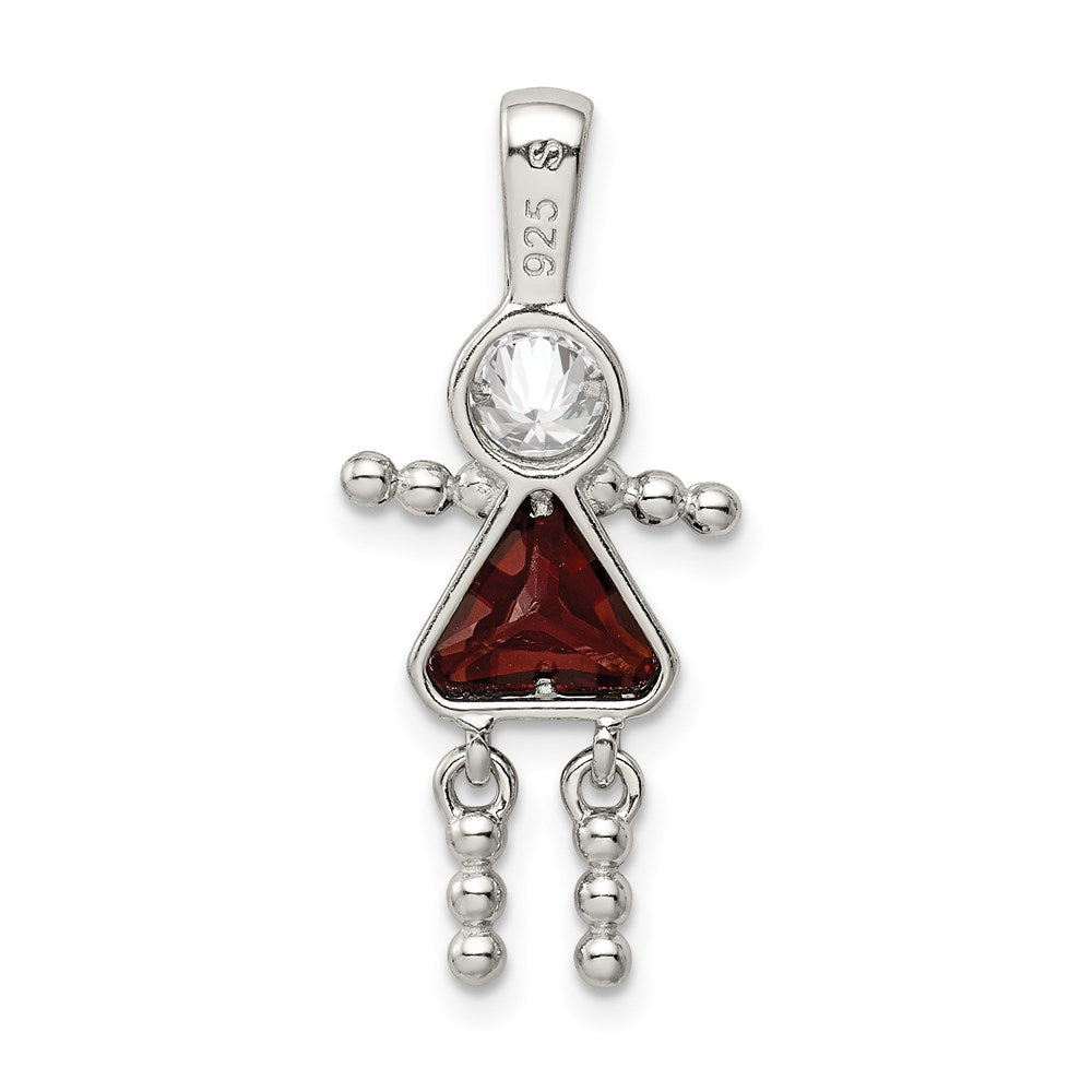 Sterling Silver Rhodium-plated CZ & January Glass Girl Pendant