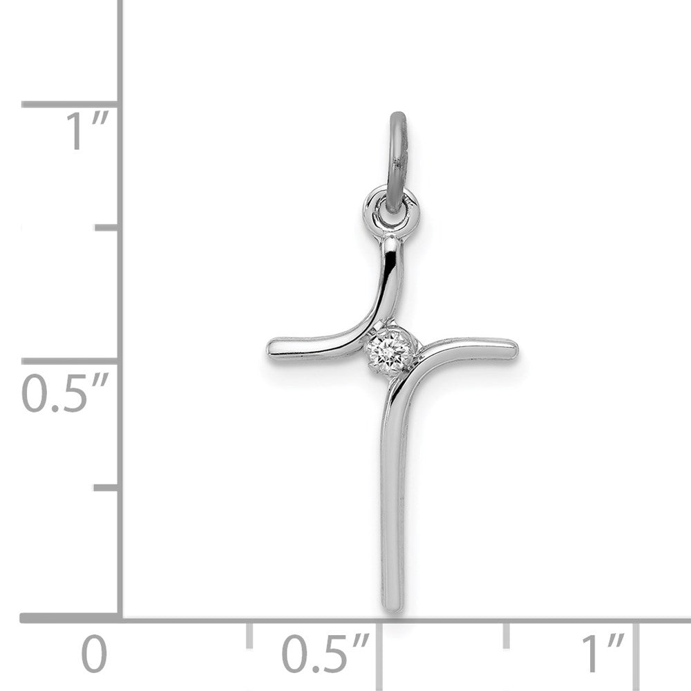 Sterling Silver Platinum-plated Cross with CZ Center Pendant