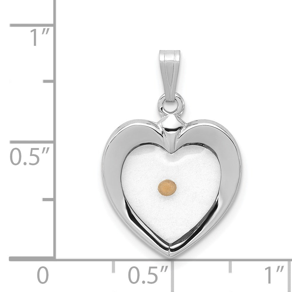 Sterling Silver Platinum-plated Large Heart with Mustard Seed Pendant