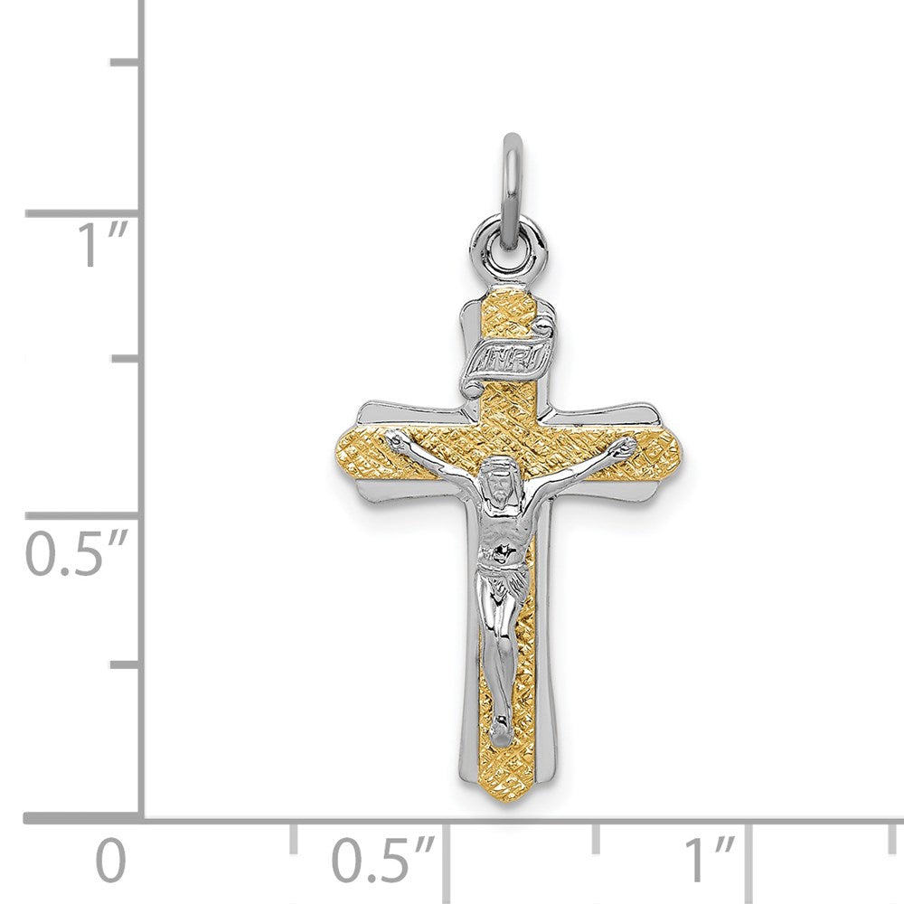 Sterling Silver Platinum-plated & Gold-tone INRI Crucifix Cross Pendant