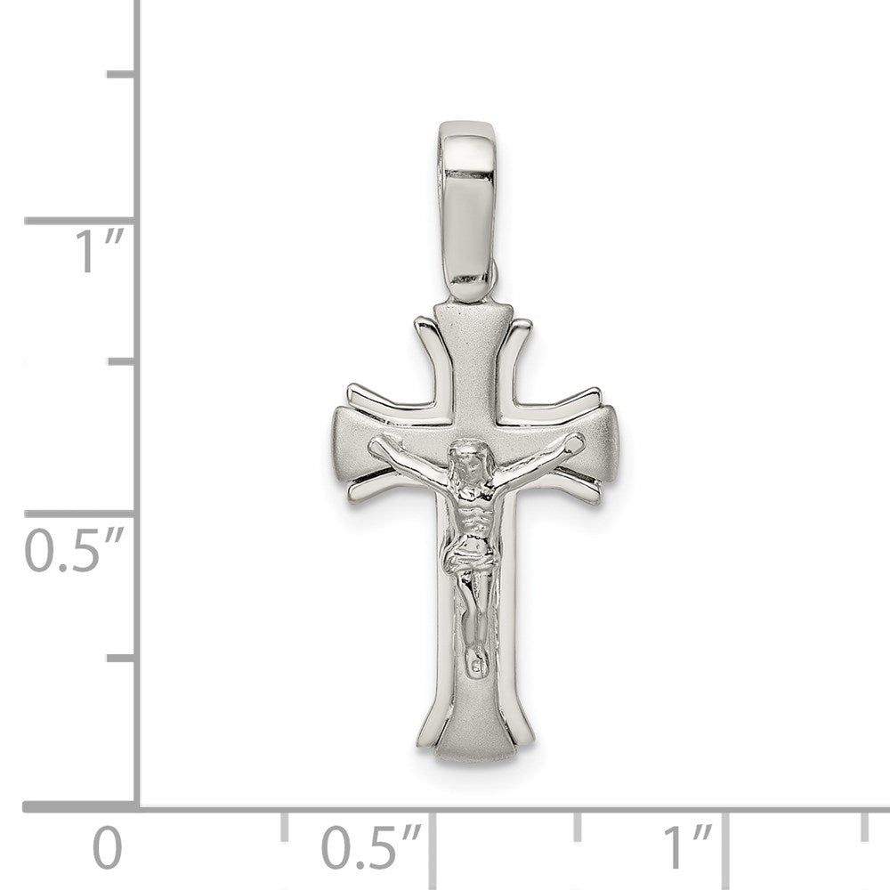 Sterling Silver Rhodium-plated Satin & Polished Crucifix Pendant