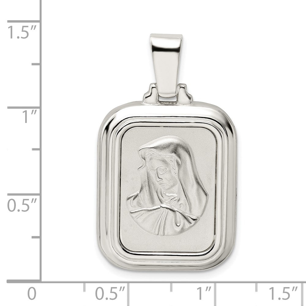 Sterling Silver Satin & Polished Mary w/Hail Mary Prayer Pendant