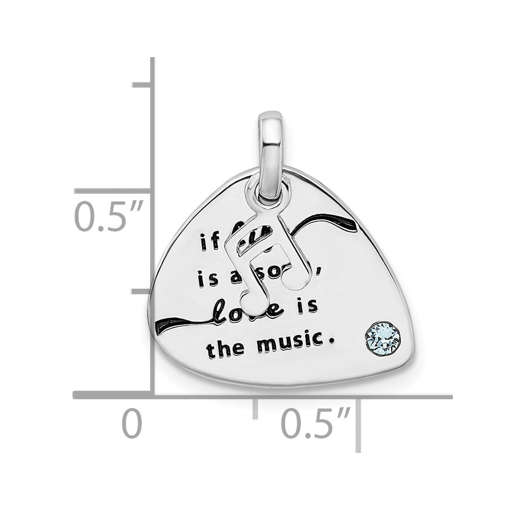 Sterling Silver RH-plate Crystal Antique Guitar Pick Pendant