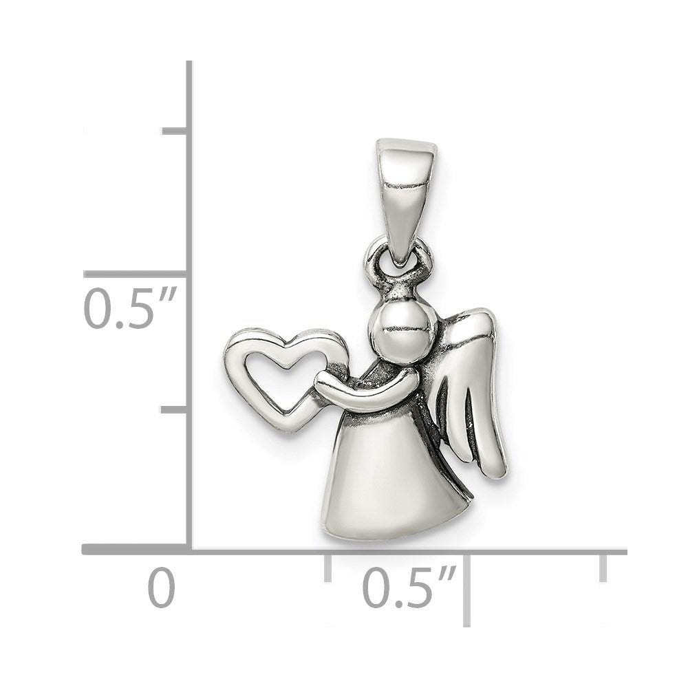 Sterling Silver Antiqued Angel with Heart Pendant