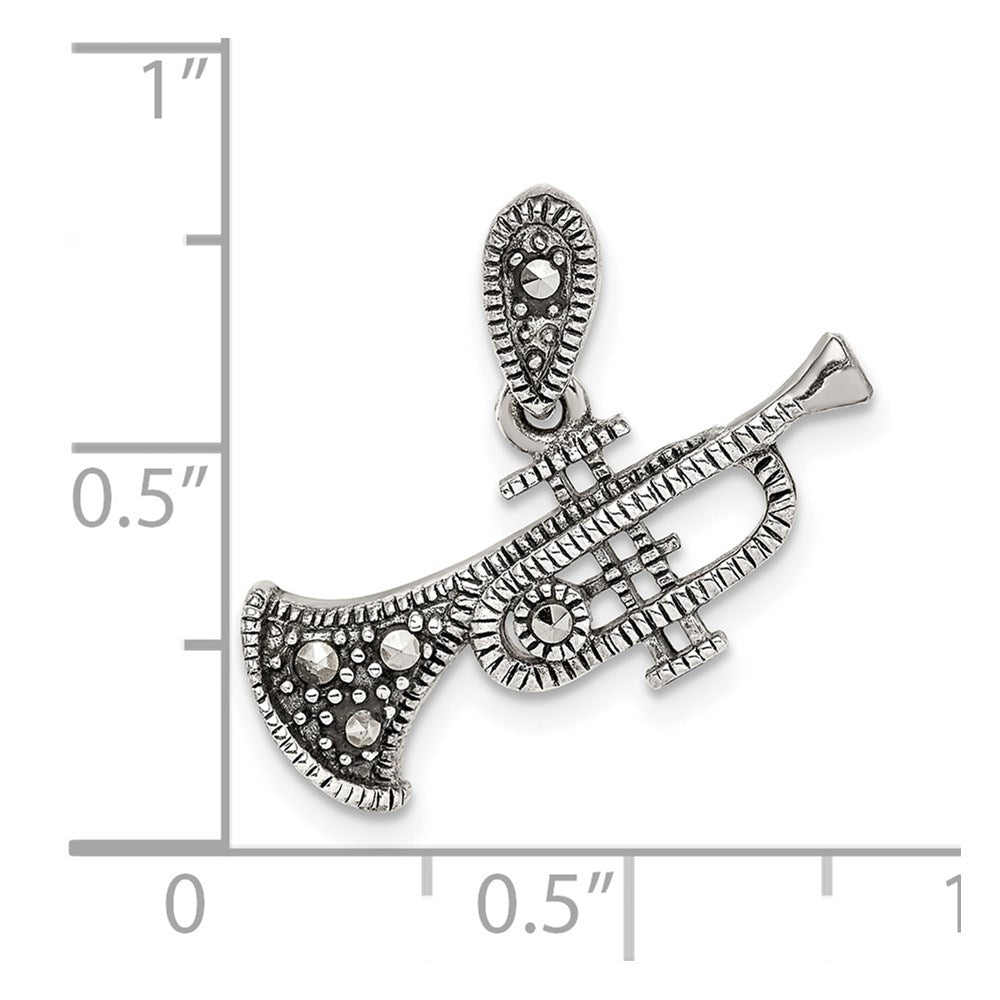 Sterling Silver Antiqued Marcasite Trumpet Pendant