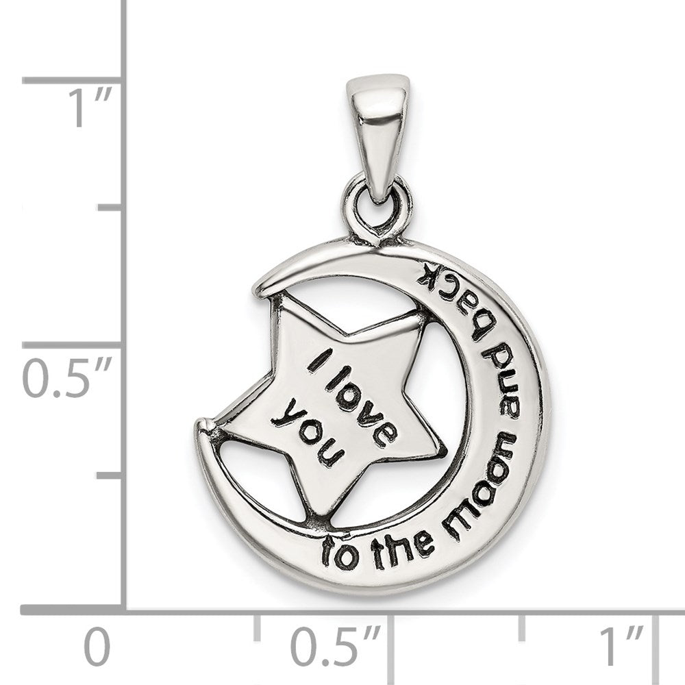 Sterling Silver LOVE YOU TO THE MOON Antiqued Star and Moon Pendant