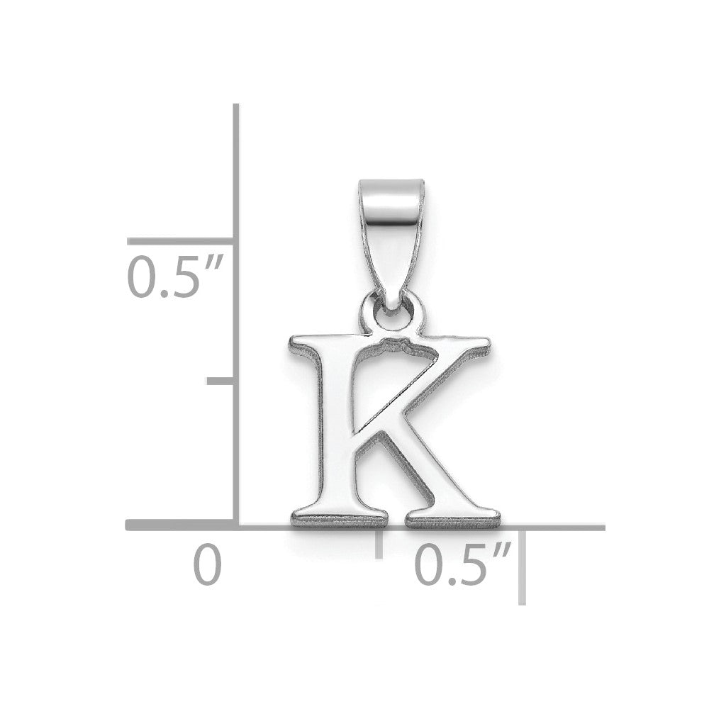 Sterling Silver Rhodium-plated Polished Block Initial -K- Pendant