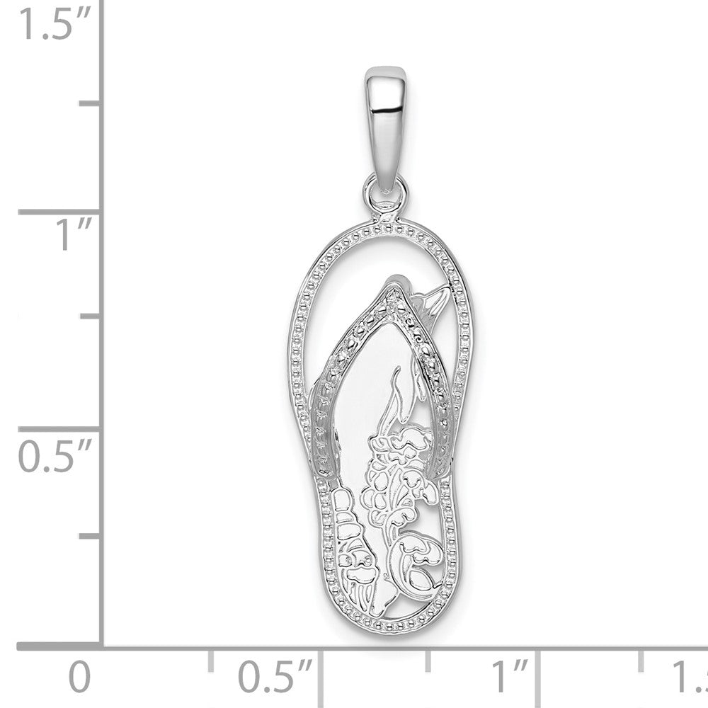 Sterling Silver Rhodium-plated 3D Cut-out Dolphin Flip-flop Pendant