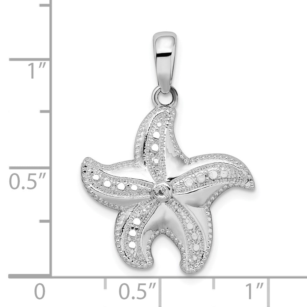 Sterling Silver Polished Diamond-cut Starfish Pendant
