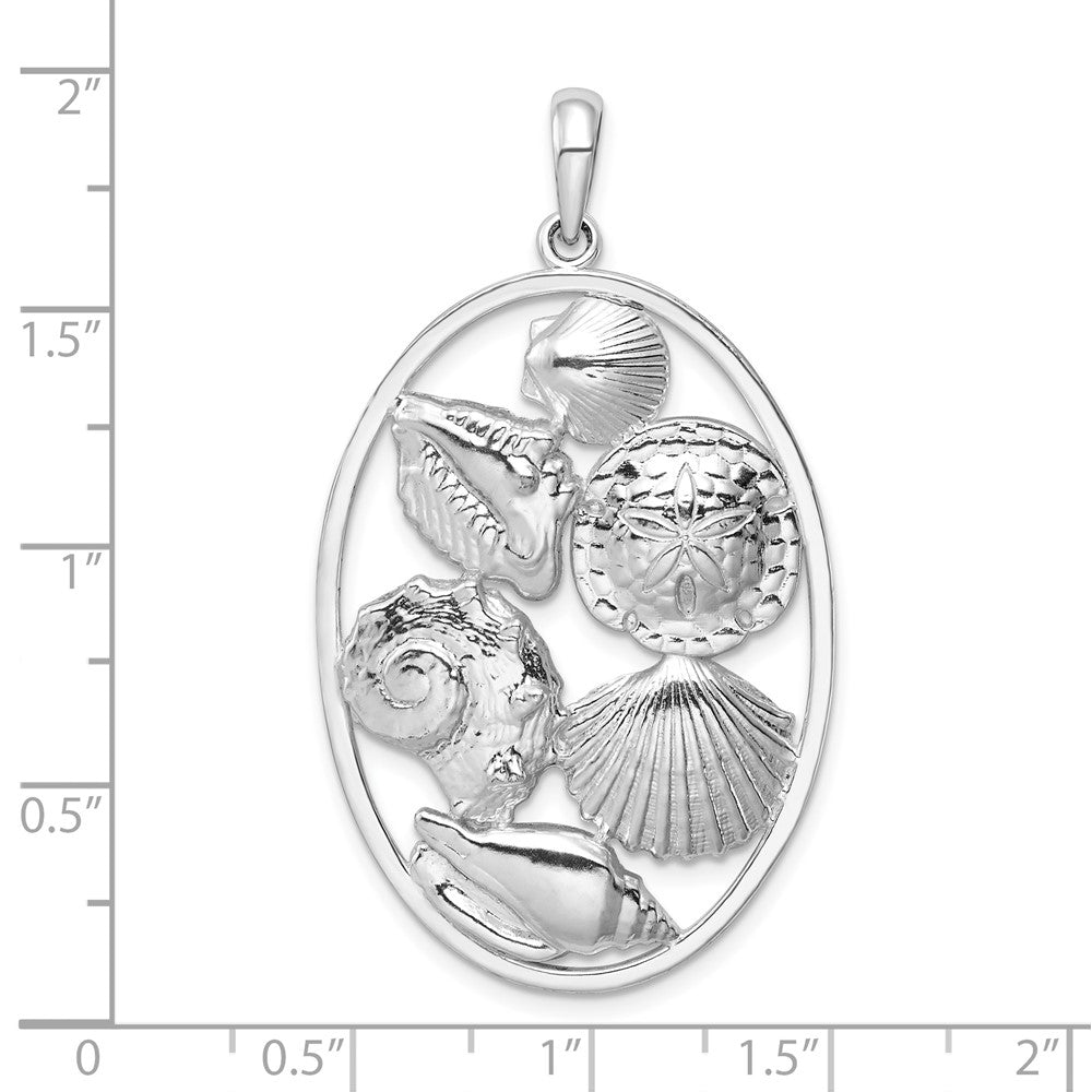 Sterling Silver Polished Shells Oval Pendant
