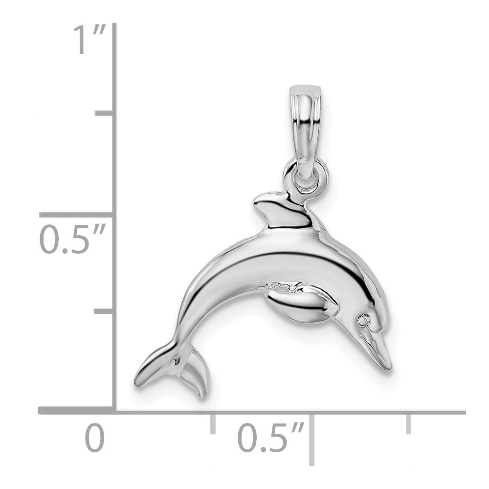 Sterling Silver Rhodium-plated Polished 3D Jumping Dolphin Pendant