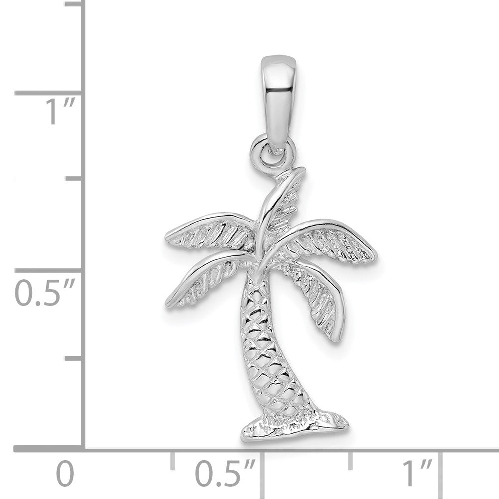 Sterling Silver Rhodium-plated Palm Tree w/Textured Trunk Pendant