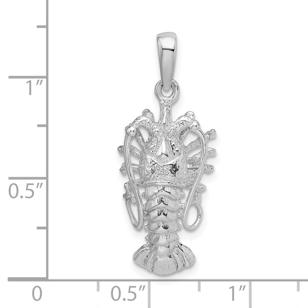 Sterling Silver Rhodium-plated Polished Medium Florida Lobster Pendant