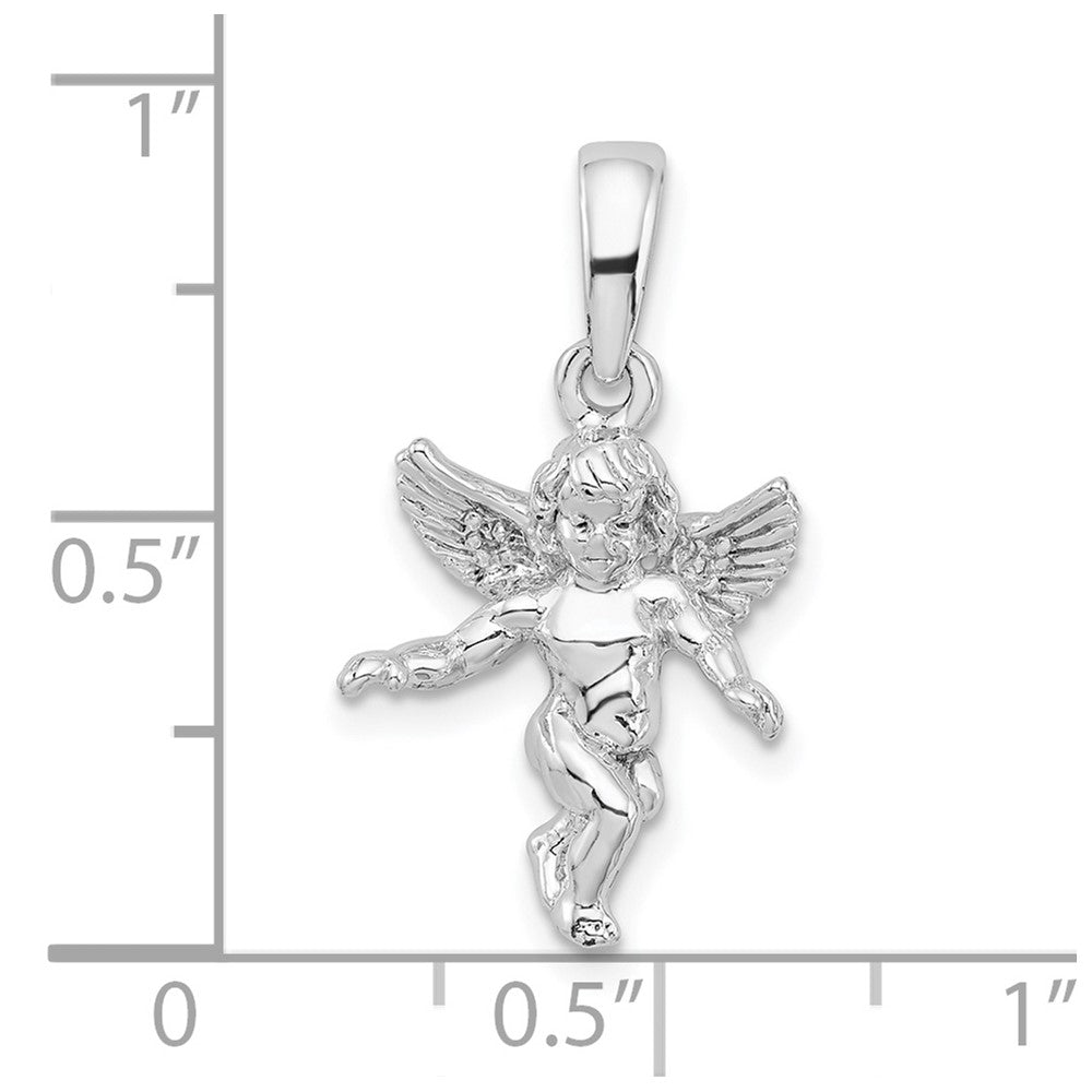 Sterling Silver Rhodium-plated Polished 3D Guardian Angel Pendant