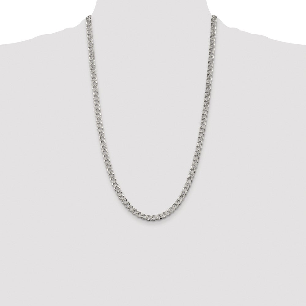 Sterling Silver Rhodium-plated 5.5mm Pavé Curb Chain