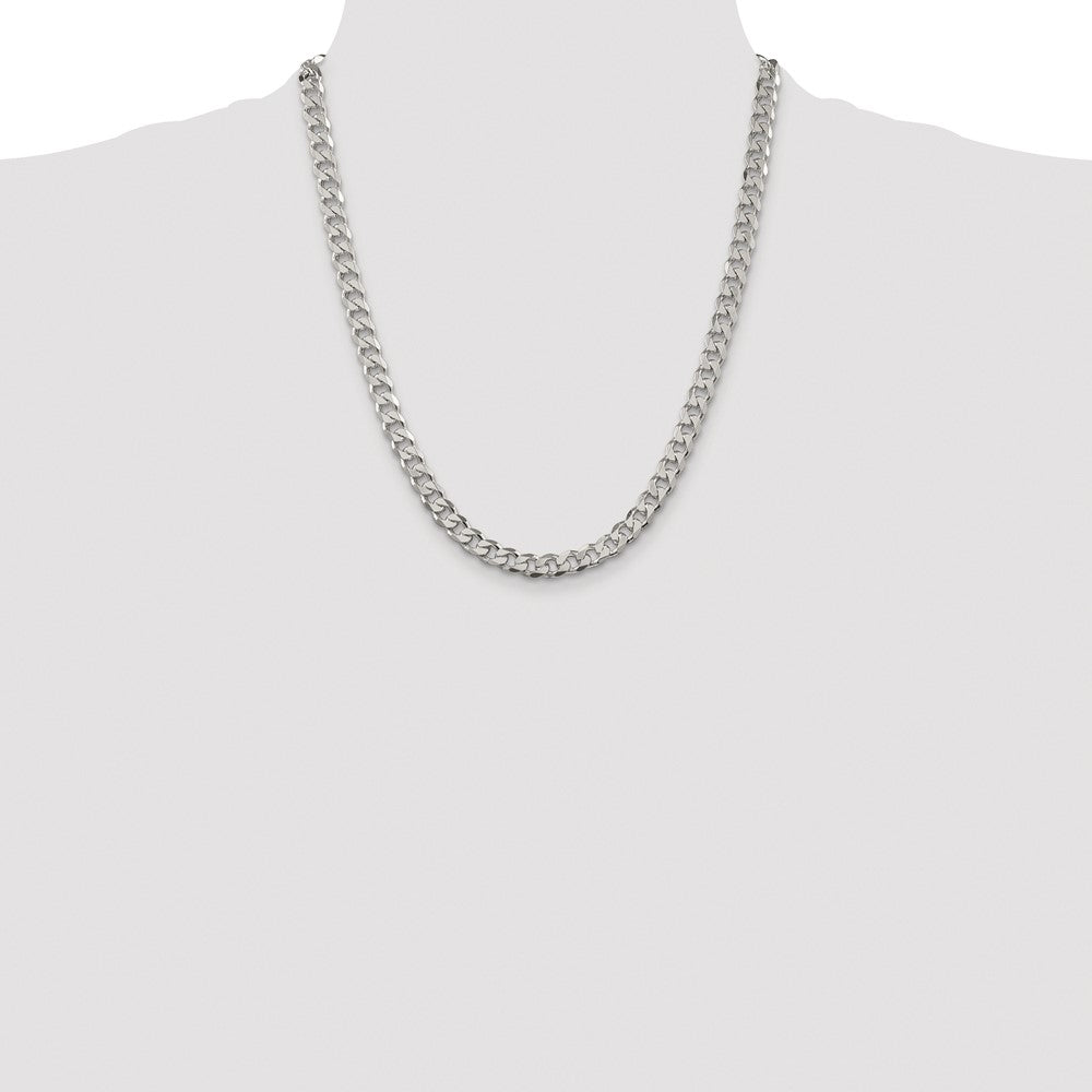 Sterling Silver Rhodium-plated 7mm Pavé Curb Chain