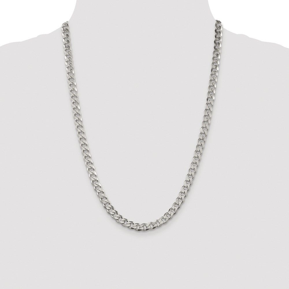 Sterling Silver Rhodium-plated 7mm Pavé Curb Chain