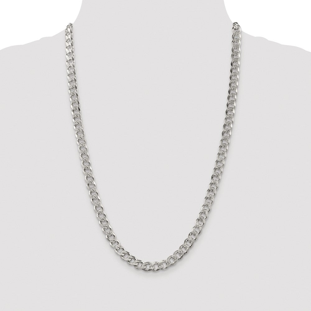 Sterling Silver Rhodium-plated 7.5mm Pavé Curb Chain
