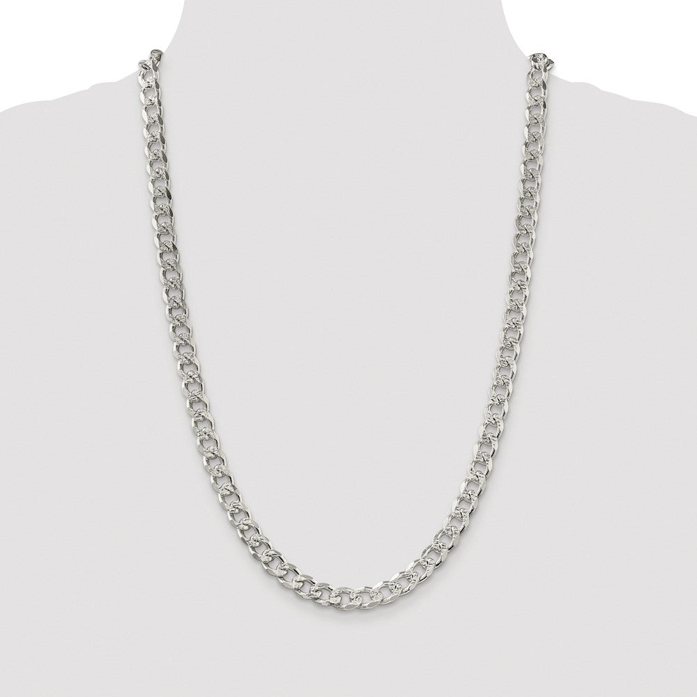 Sterling Silver Rhodium-plated 8.3mm Pavé Curb Chain