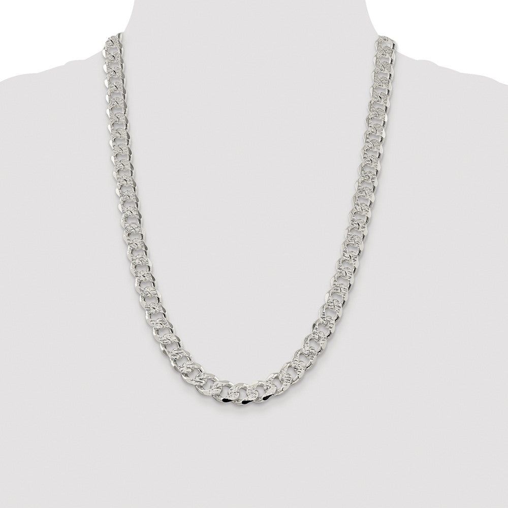 Sterling Silver Rhodium-plated 11.0mm Pavé Curb Chain