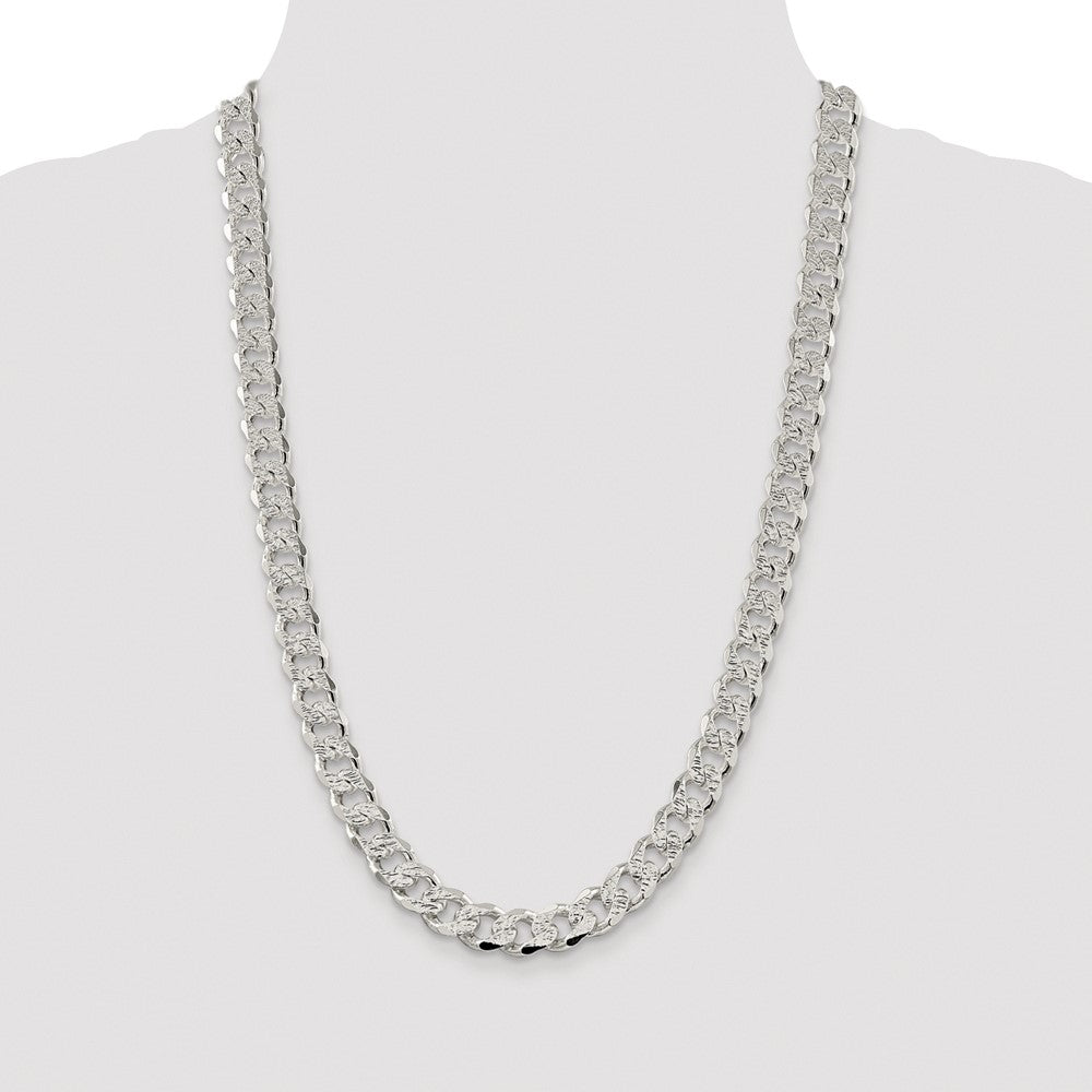 Sterling Silver Rhodium-plated 11.0mm Pavé Curb Chain