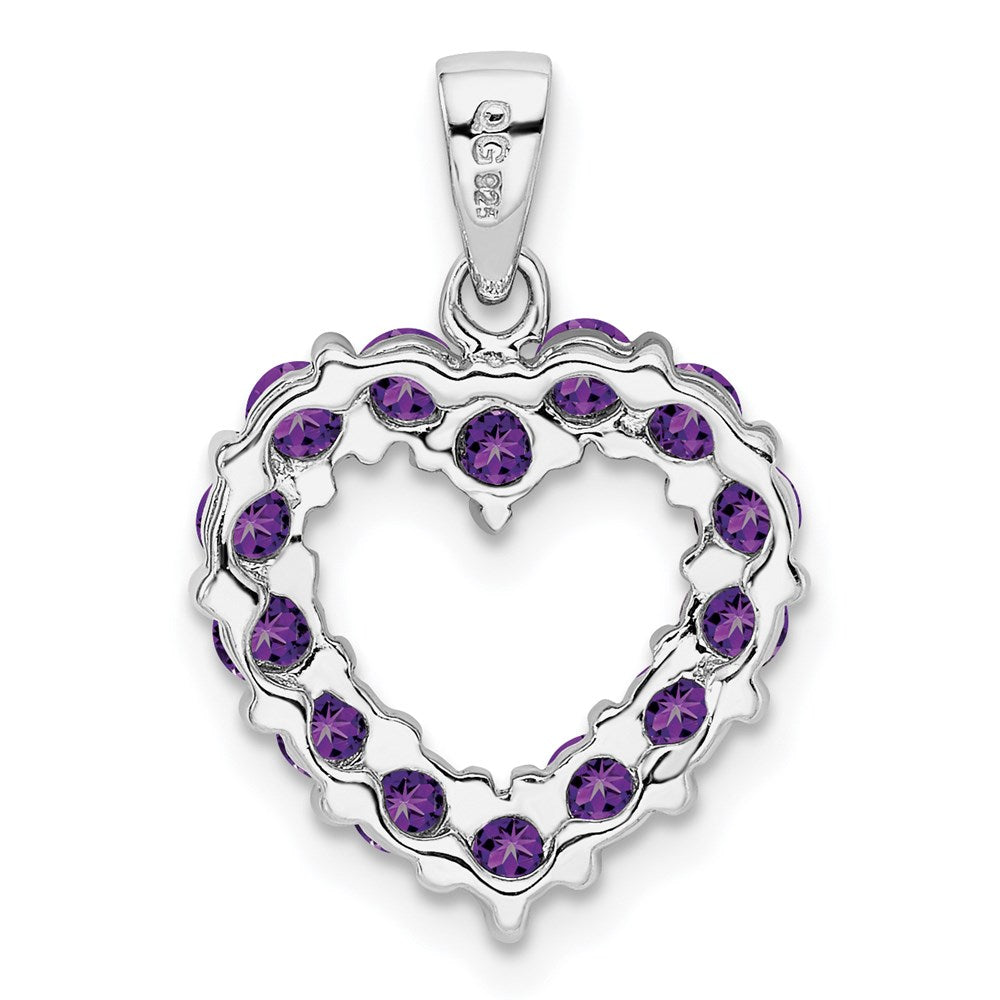 Sterling Silver Rhodium Plated Amethyst Heart Pendant