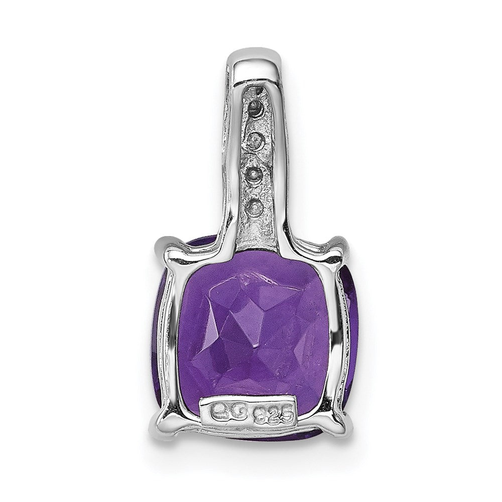 Sterling Silver Rhodium Plated Amethyst and Diamond Pendant