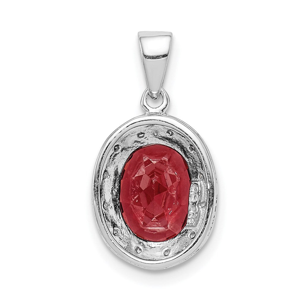 Sterling Silver Rhodium Garnet & Diamond Pendant