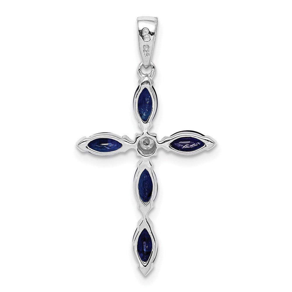 Sterling Silver Rhodium Sapphire Diamond Pendant