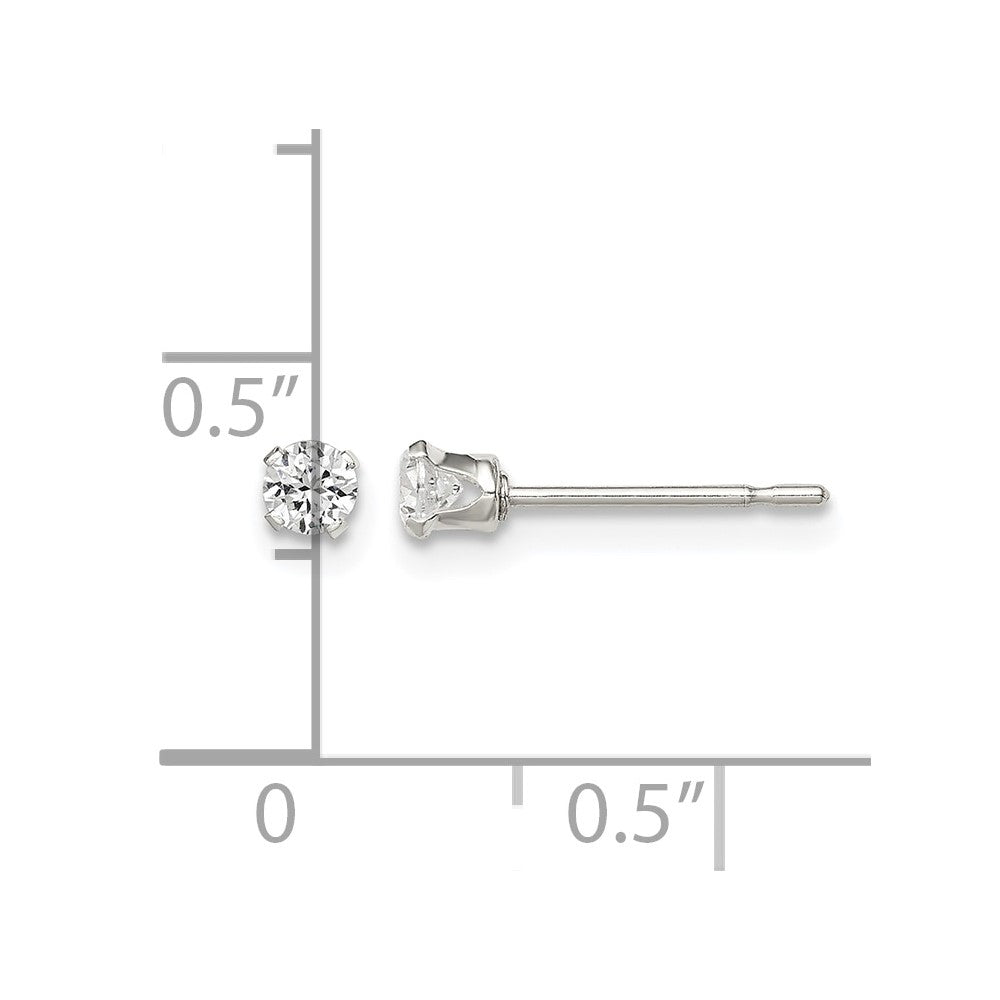 Sterling Silver Polished 3mm Round Snap Set CZ Stud Earrings