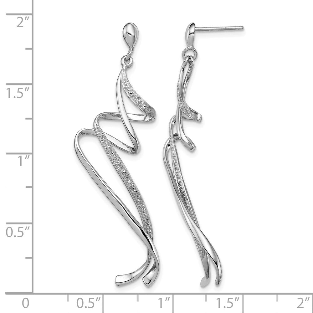 Sterling Silver Rhodium Plated Diamond Swirl Post Dangle Earrings