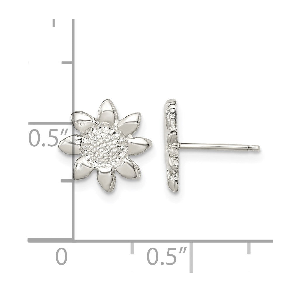 Sterling Silver Polished & Textured Sunflower Post Earrings
