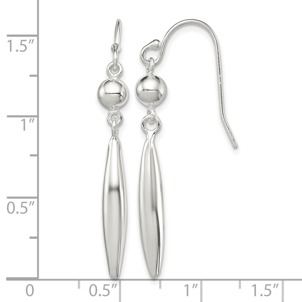 Sterling Silver Polished Bead & Elongated Oval Dangle Earrings