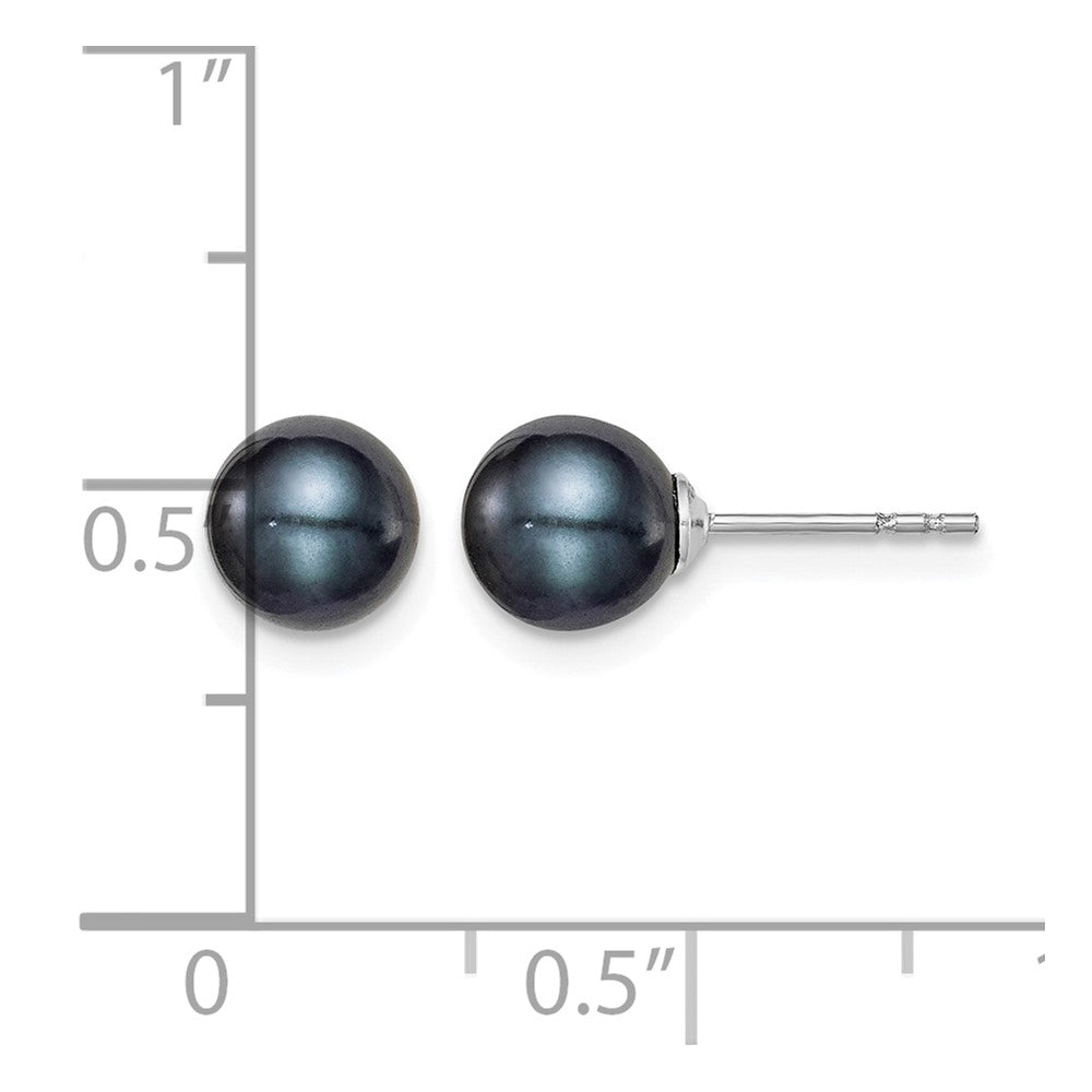 Sterling Silver Rh-plated 6-7mm Black FW Cultured Round Pearl Stud Earrings
