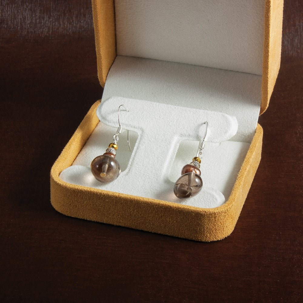 Sterling Silver Polished FWC Pearl, Crystal & Smoky Quartz Dangle Earrings