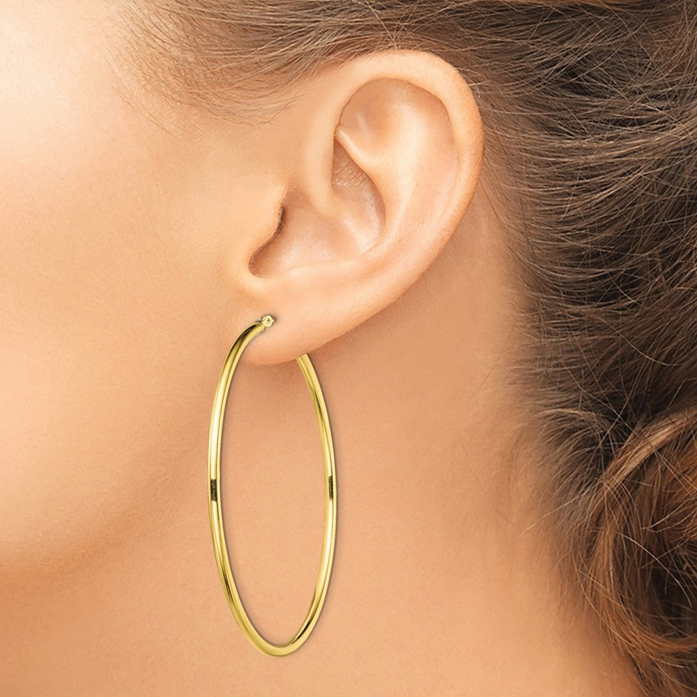 Sterling Silver Gold-Tone Polished 2x55mm Hoop Earrings